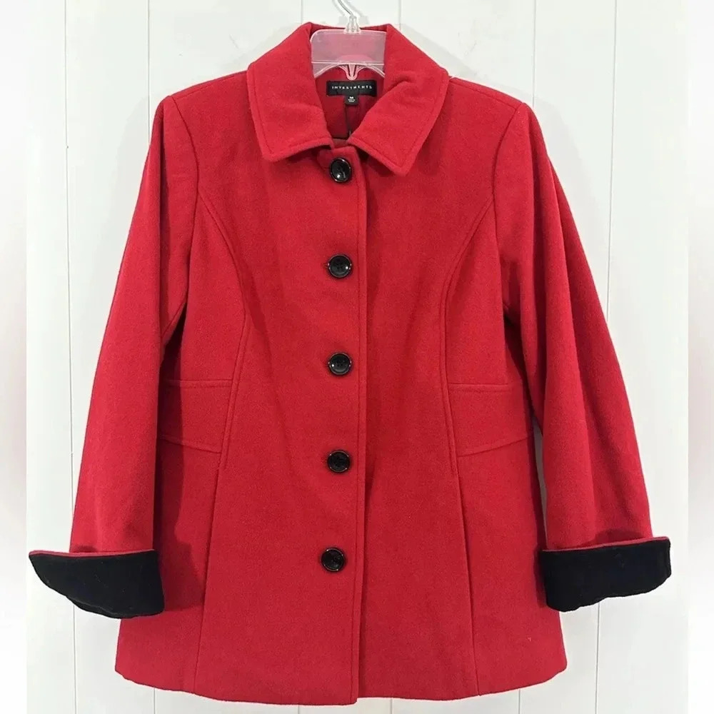 Investments Wool Coat Jacket button Front Size M
